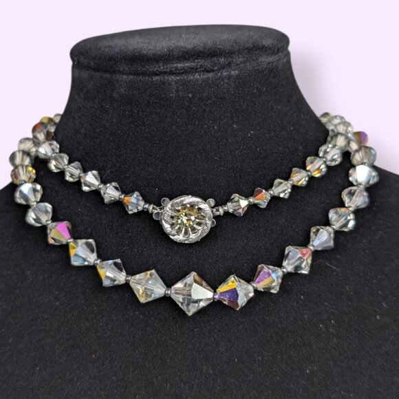 V. Bicone AB Crystal Beaded Necklace - Picture 1 of 4